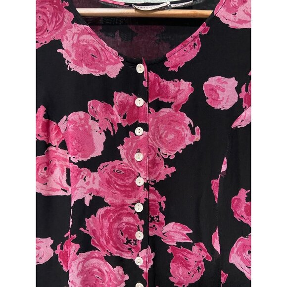 Vintage Indira Women's Pink and Black Button Up Dress with Tie Size Small - Picture 5 of 9